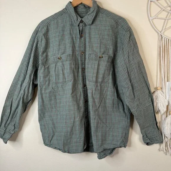 Eddie Bauer Men's Green Micro Plaid Long Sleeve Casual Button Shirt Size XL - Picture 2 of 12